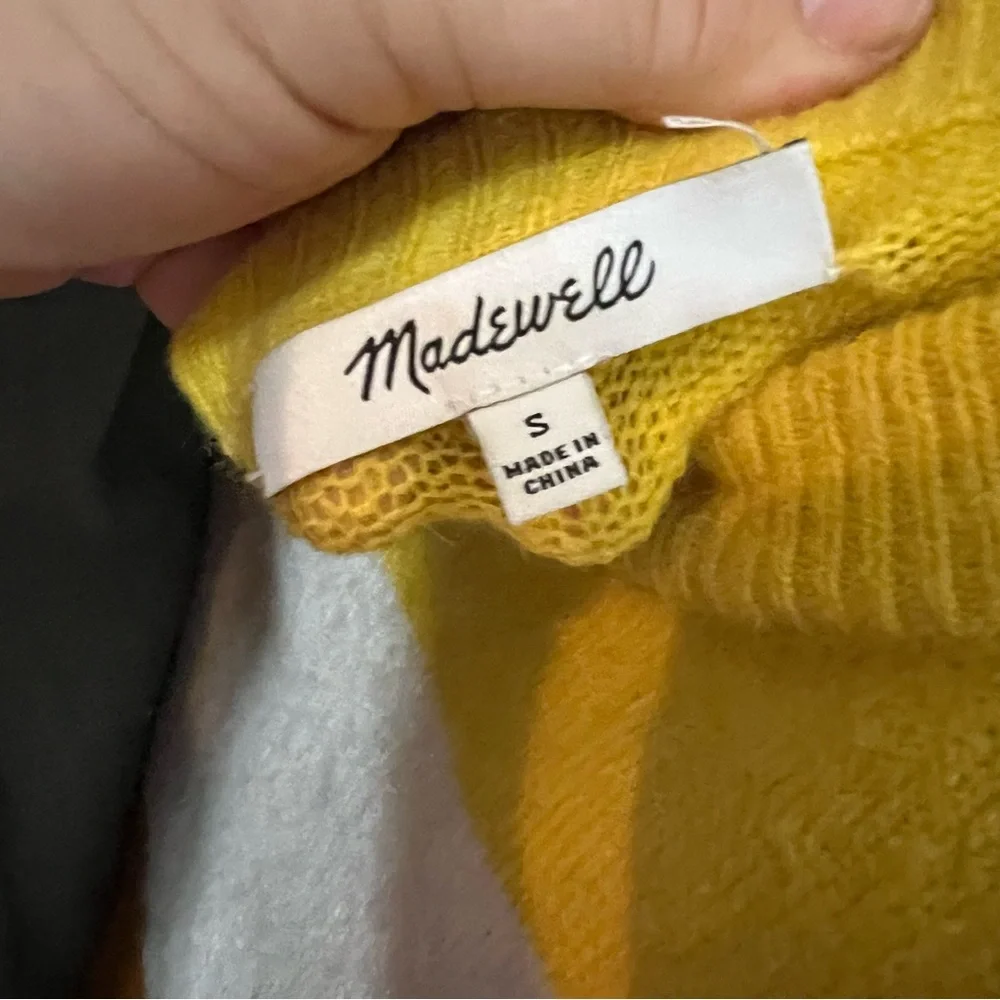 MADEWELL Yellow/Orange Striped Wool Blend Gladwell Balloon Sleeve Sweater, S - Picture 13 of 14
